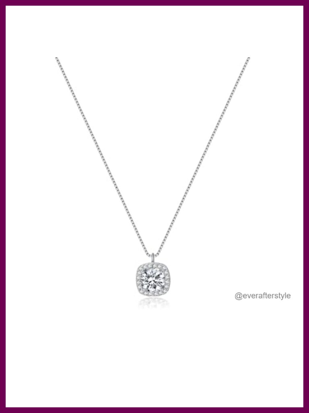 Sterling Silver CZ Chain Choker Necklace Square Pendant for Teens